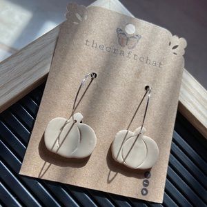 Polymer clay beige pumpkin hoop earrings